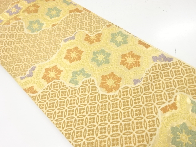 JAPANESE FUKURO OBI / WOVEN FLOWER SHIPPO PATTERN / BY KAWASHIMA SELKON
